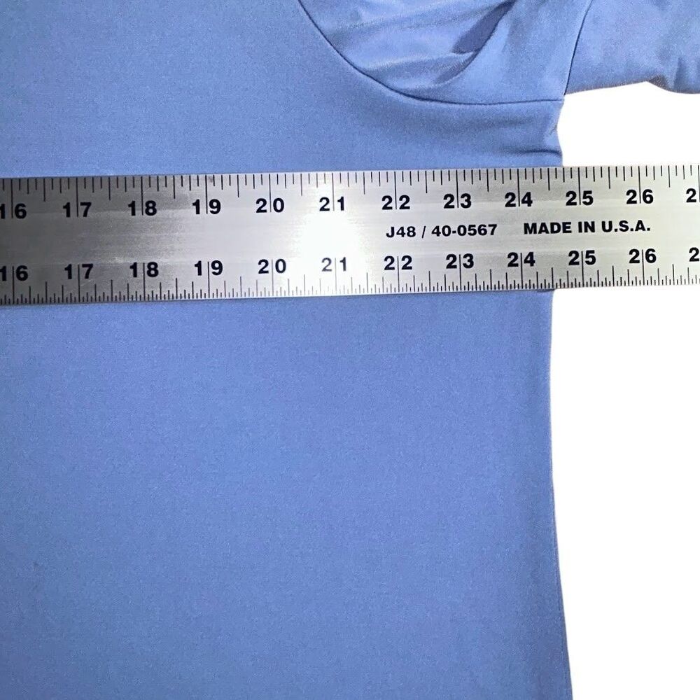Susan Graver Minimalist Casual Top 1X Blue Cold Shoulder Stretch No Iron Women - Picture 8 of 12